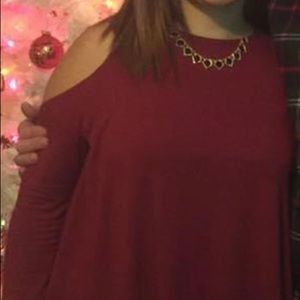 Maroon cold shoulder top from Urban Outfitters